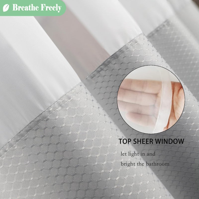 UFRIDAY Waffle Weave Fabric Shower Curtain with Mesh Window, Heavy Duty Decorative Bathroom Curtain with White Pique Pattern, Spa-Like Hotel Luxury, Water-Repellent,72 x 72 Inches - Image 3